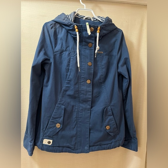 Ragwear Women’s Blue Jacket Size Small Eco Friendly  Wooden Buttons - Picture 4 of 11